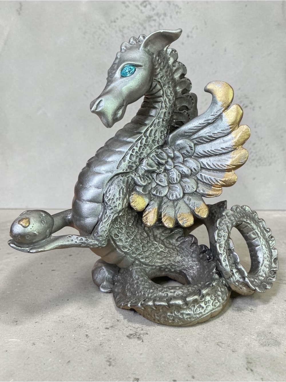 2003 Rawcliffe Pewter Dragon Mrs Magic With Eggs Rare Figurine Decorative Accent